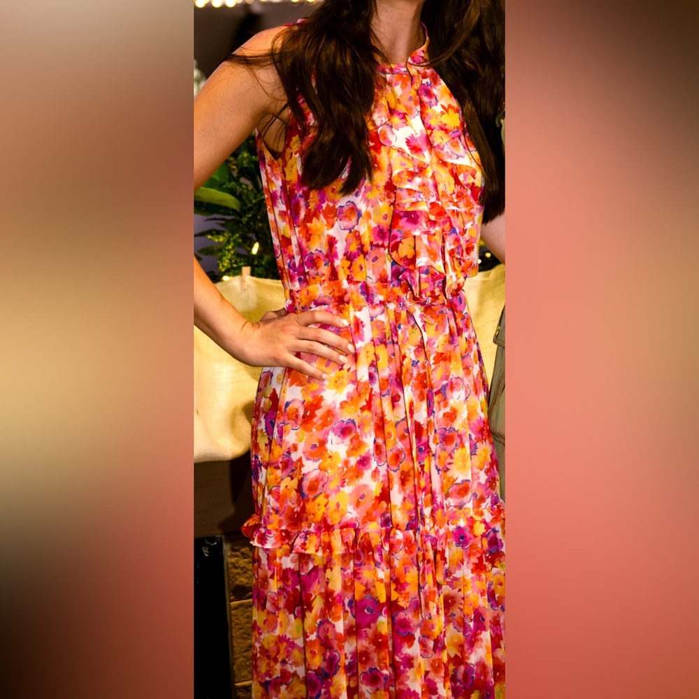 Vibrant Floral Summer Ruffle Maxi Dress